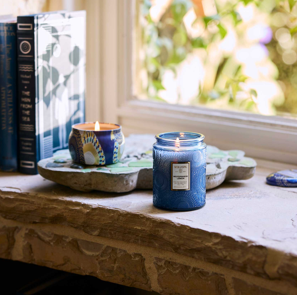 Voluspa Mediterranean Lemon Small Embossed Jar Candle, 5.5 Ounces
