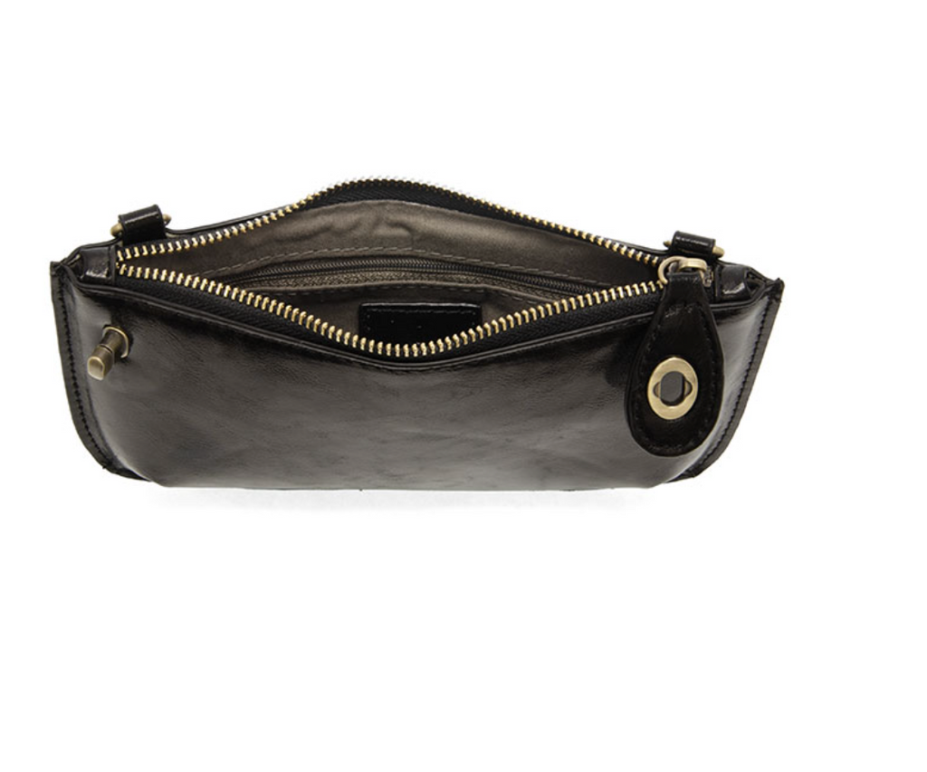 Joy Susan Liquid Metal Mini Crossbody Wristlet Clutch ~ Black