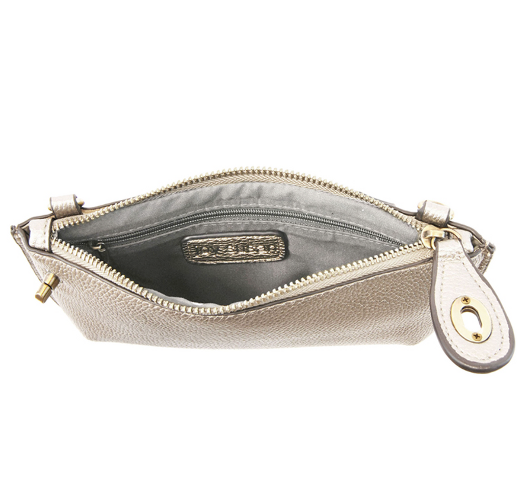 Joy Susan Mini Crossbody Wristlet Clutch ~ Metallic Pearl