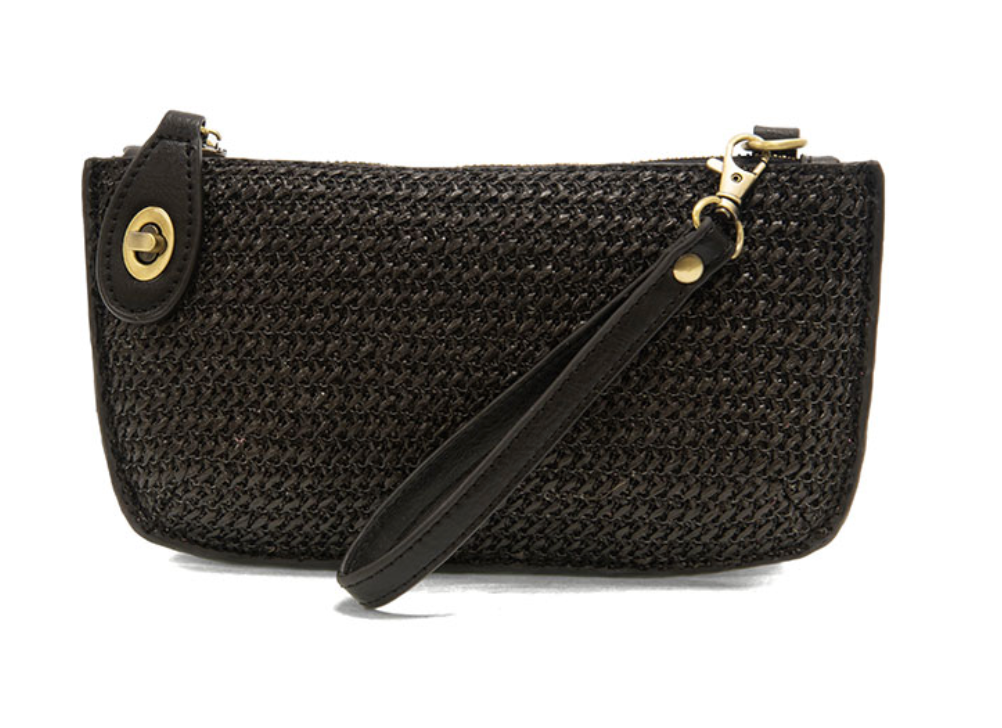 Joy Susan Straw Mini Wristlet Crossbody Clutch, Black