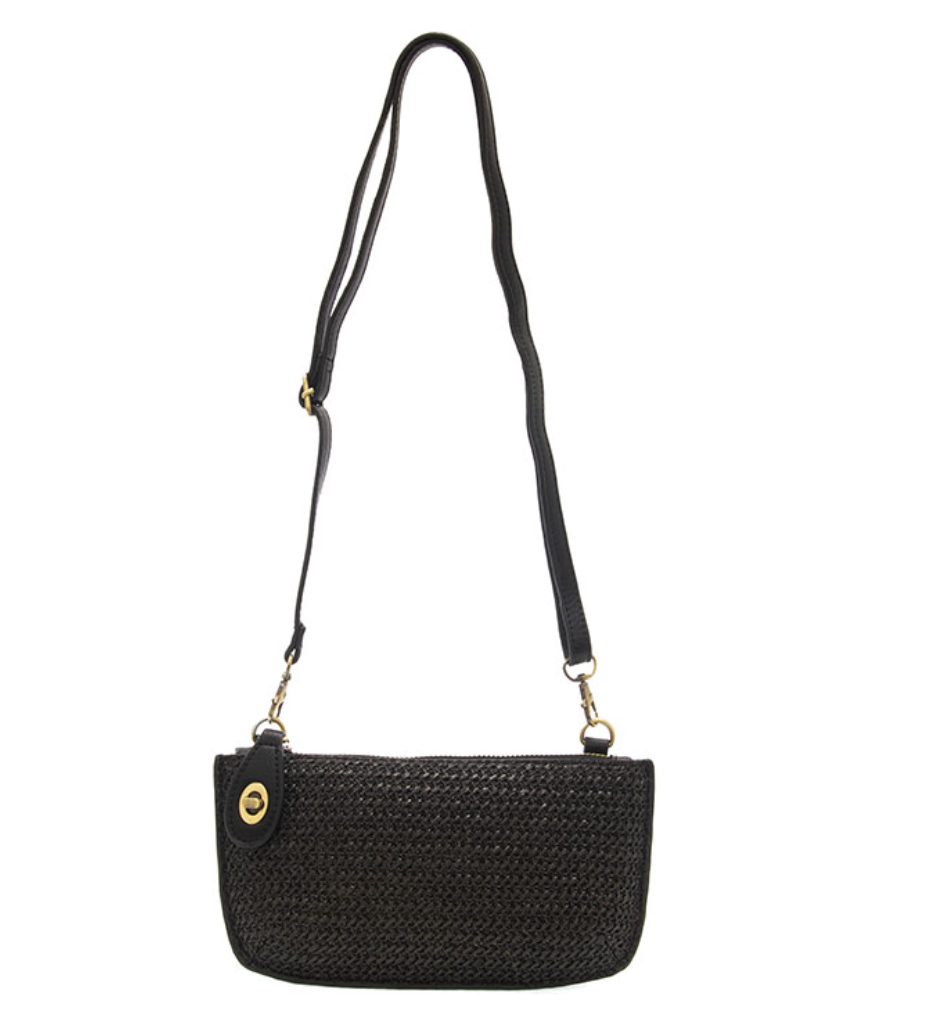 Joy Susan Straw Mini Wristlet Crossbody Clutch, Black
