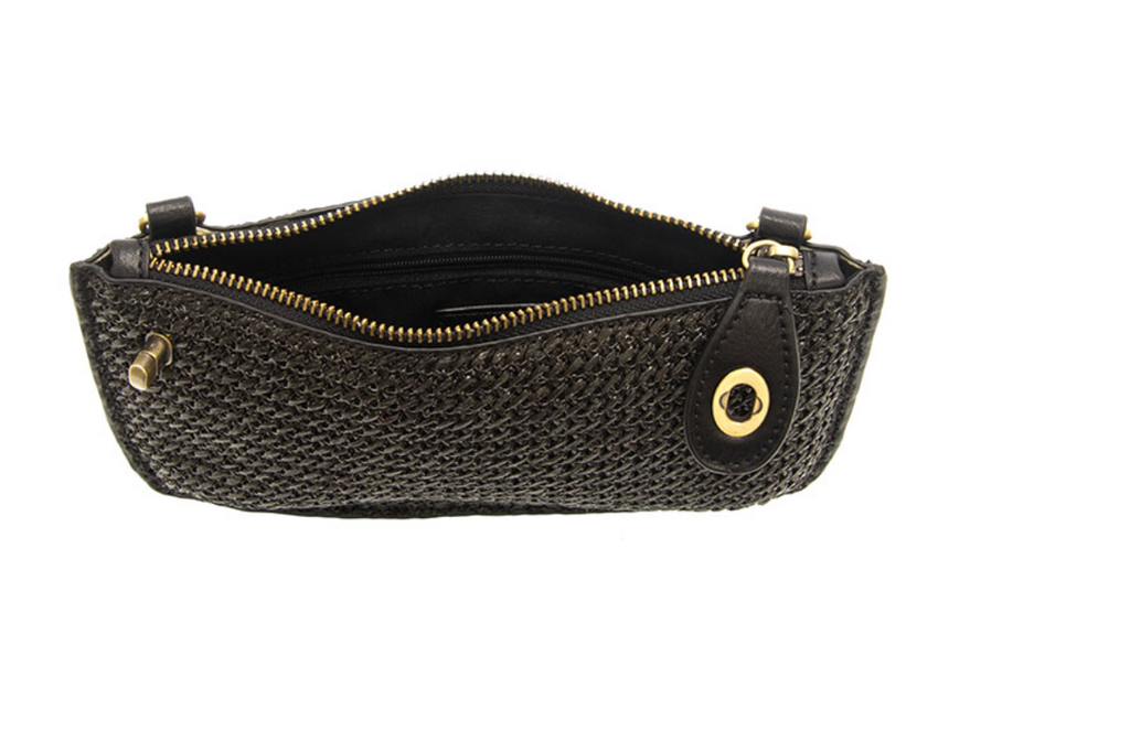 Joy Susan Straw Mini Wristlet Crossbody Clutch, Black