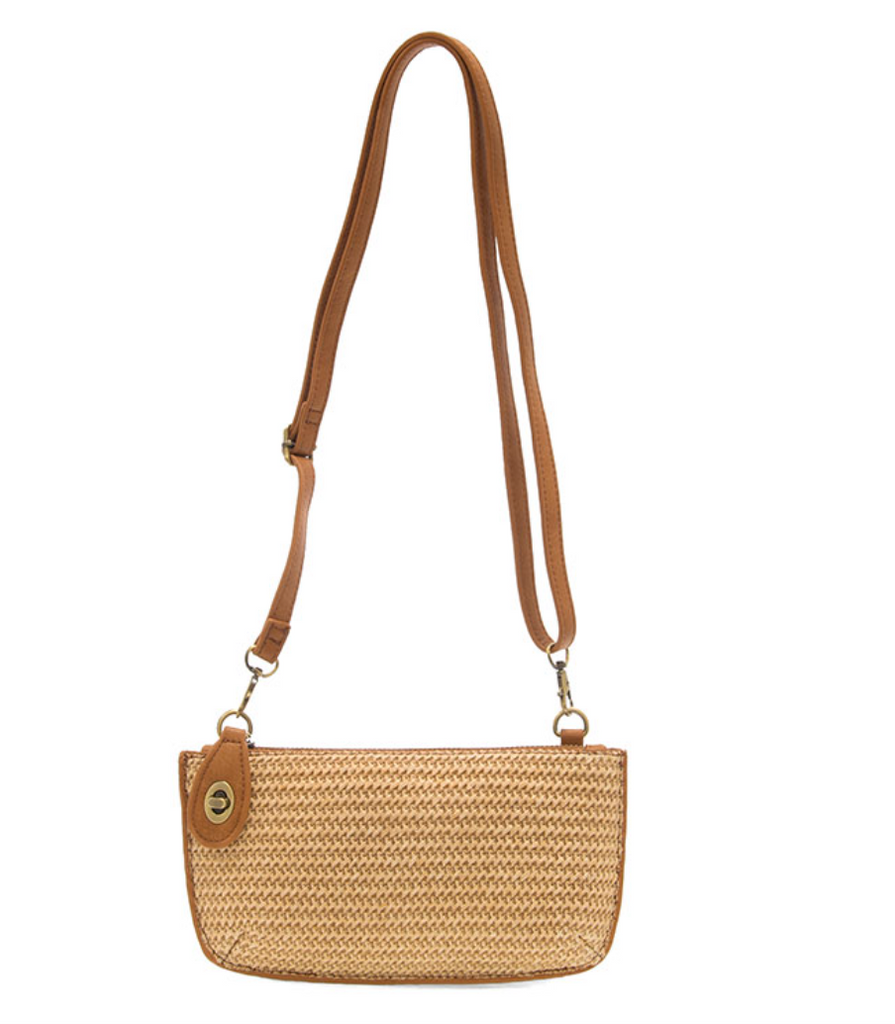 Joy Susan Straw Mini Wristlet Crossbody Clutch, Tan Solid