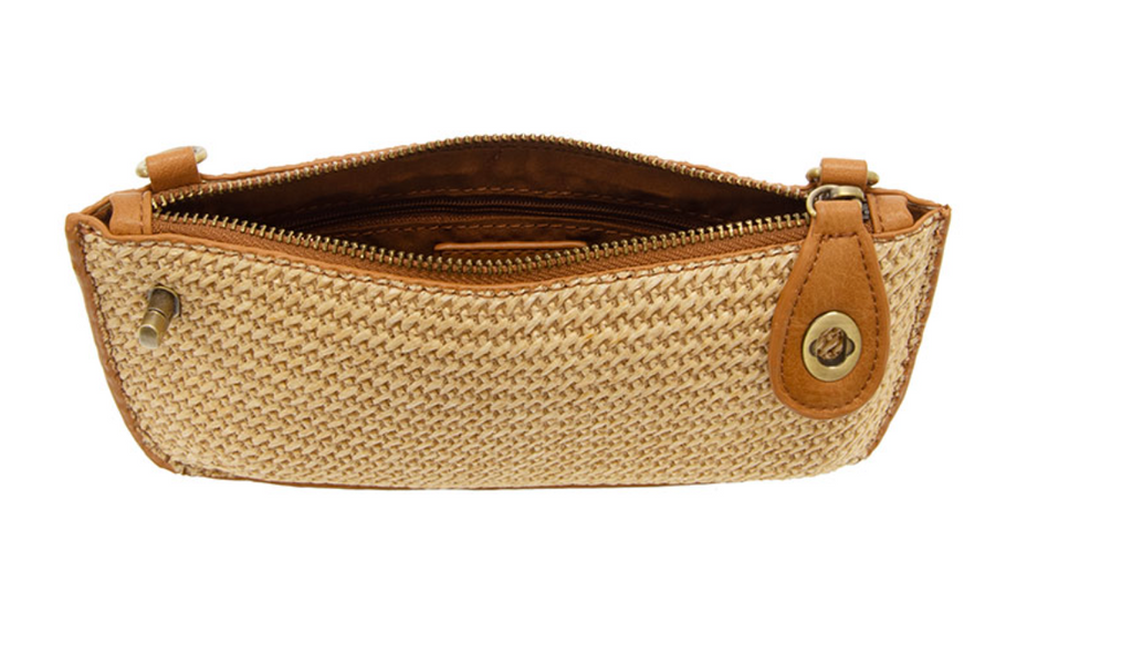 Joy Susan Straw Mini Wristlet Crossbody Clutch, Tan Solid