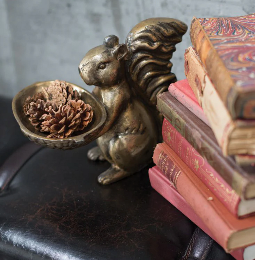 Squirrel Sculpture Bowl w/ Antique Gold Finish