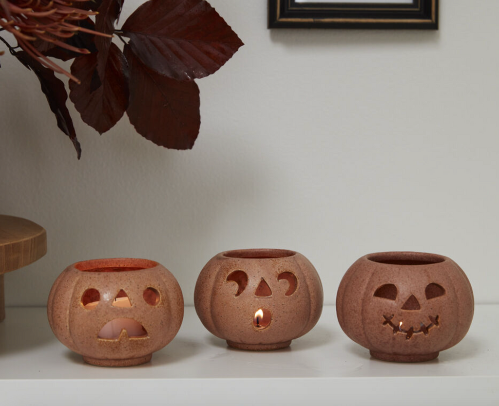 Orange Terracotta Jack O' Lantern Votive, 3 Styles