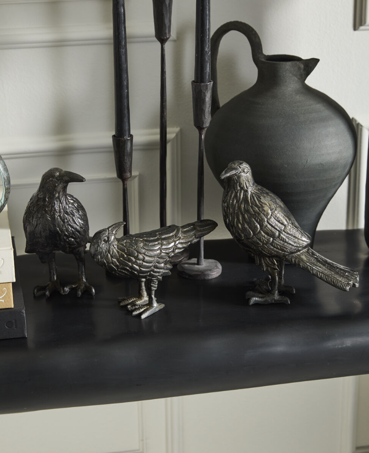 Metal Raven Statue, Black, 2 Sizes