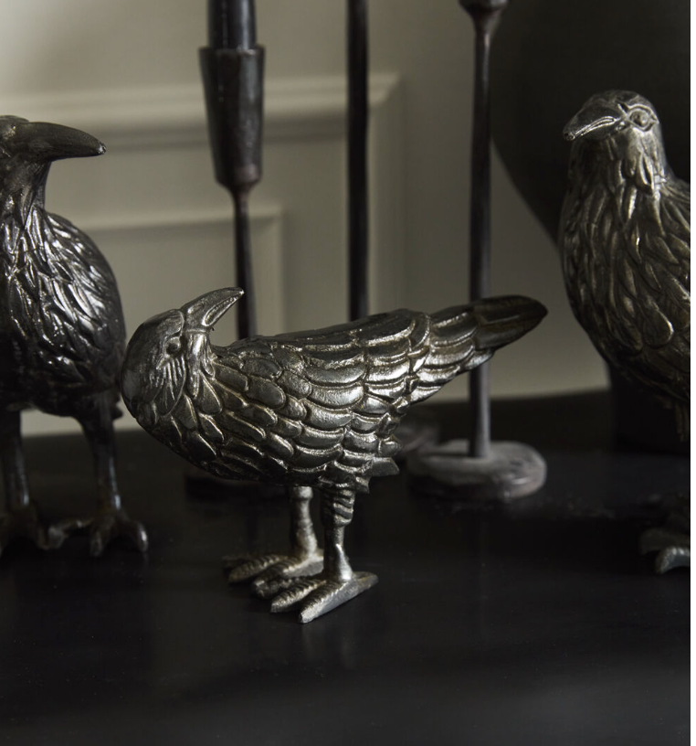 Metal Raven Statue, Black, 2 Sizes