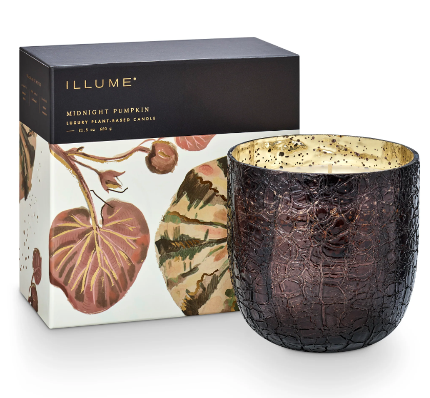 Illume Midnight Pumpkin Large Boxed Crackle Glass Candle