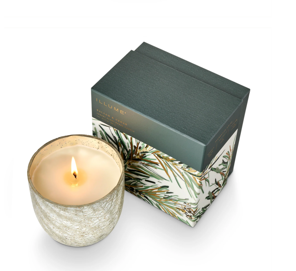 Illume Balsam & Cedar Large Boxed Crackle Glass Candle