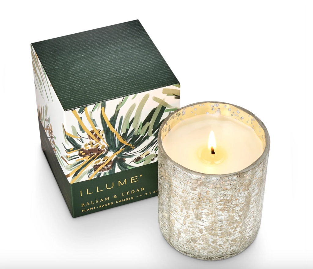 Illume Balsam & Cedar Small Boxed Crackle Glass Candle