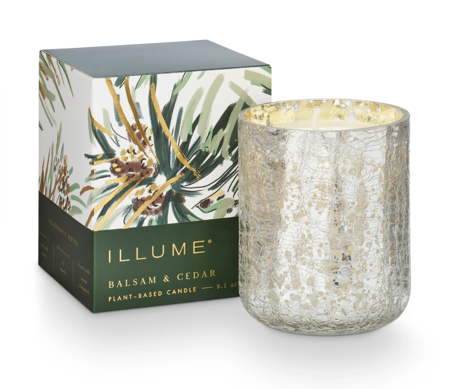 Illume Balsam & Cedar Small Boxed Crackle Glass Candle