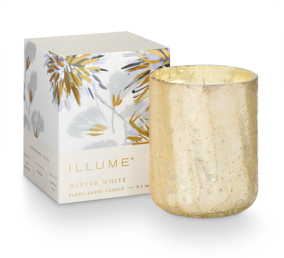 Illume Winter White Small Boxed Crackle Glass Candle