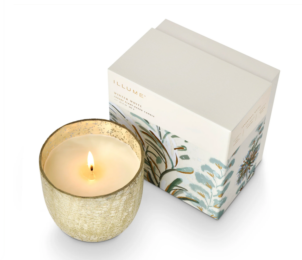 Illume Winter White Large Boxed Crackle Glass Candle
