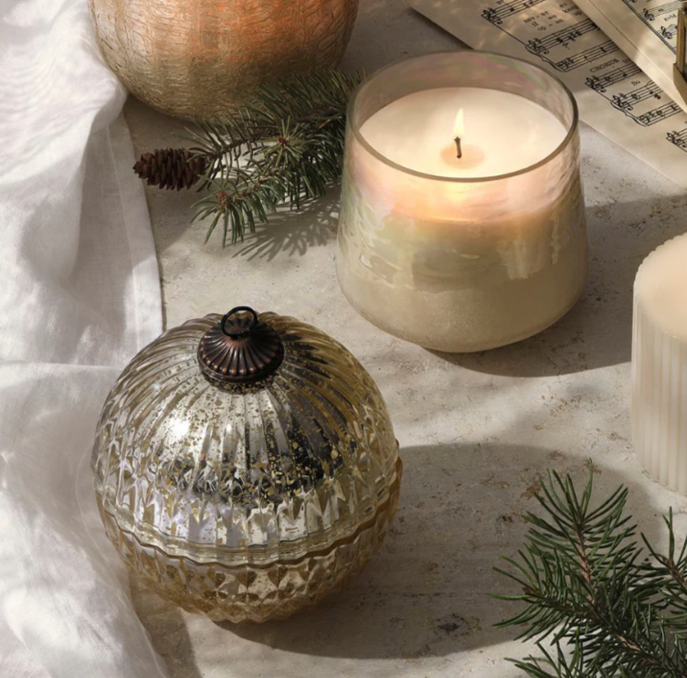 Illume Winter White Mercury Glass Ornament Candle, Gold