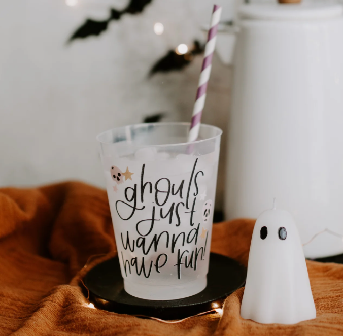 Frosted "Ghouls Just Wanna Have Fun" Stadium Cups, Set of 8 (16 Ounces)