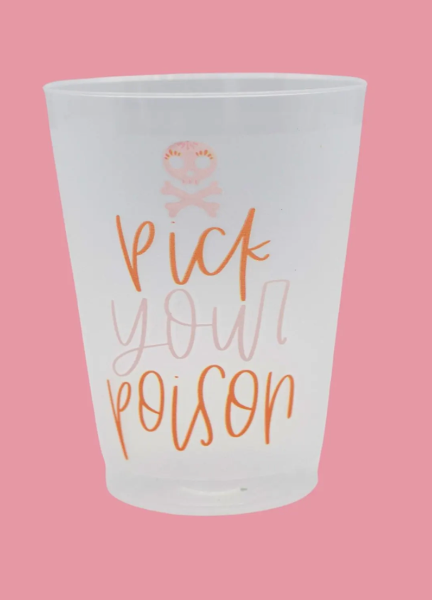 Frosted "Pick Your Poison" Stadium Cups, Set of 8 (16 Ounces)