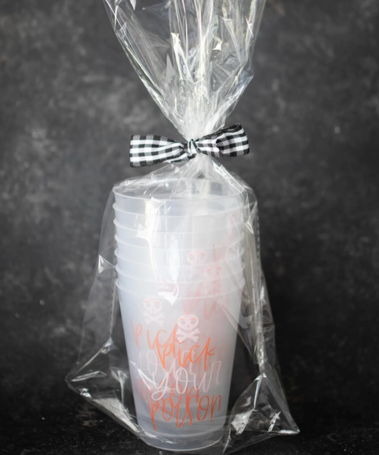 Frosted "Pick Your Poison" Stadium Cups, Set of 8 (16 Ounces)