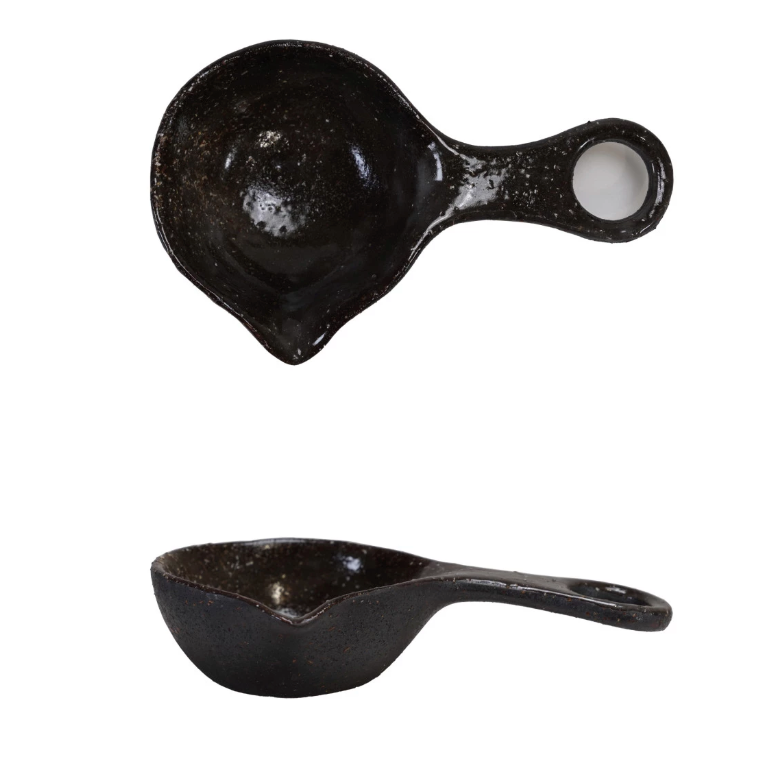 Matte Brown Stoneware Scoop w/ Spout