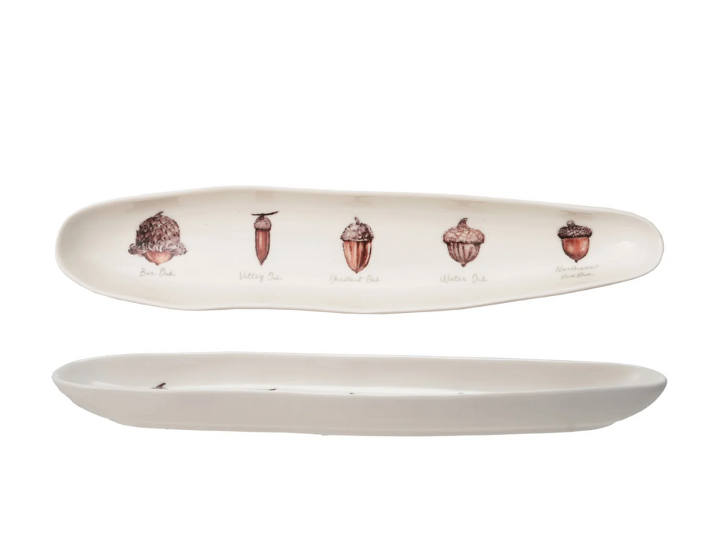 13" Stoneware Cracker Dish w/ Acorn Design