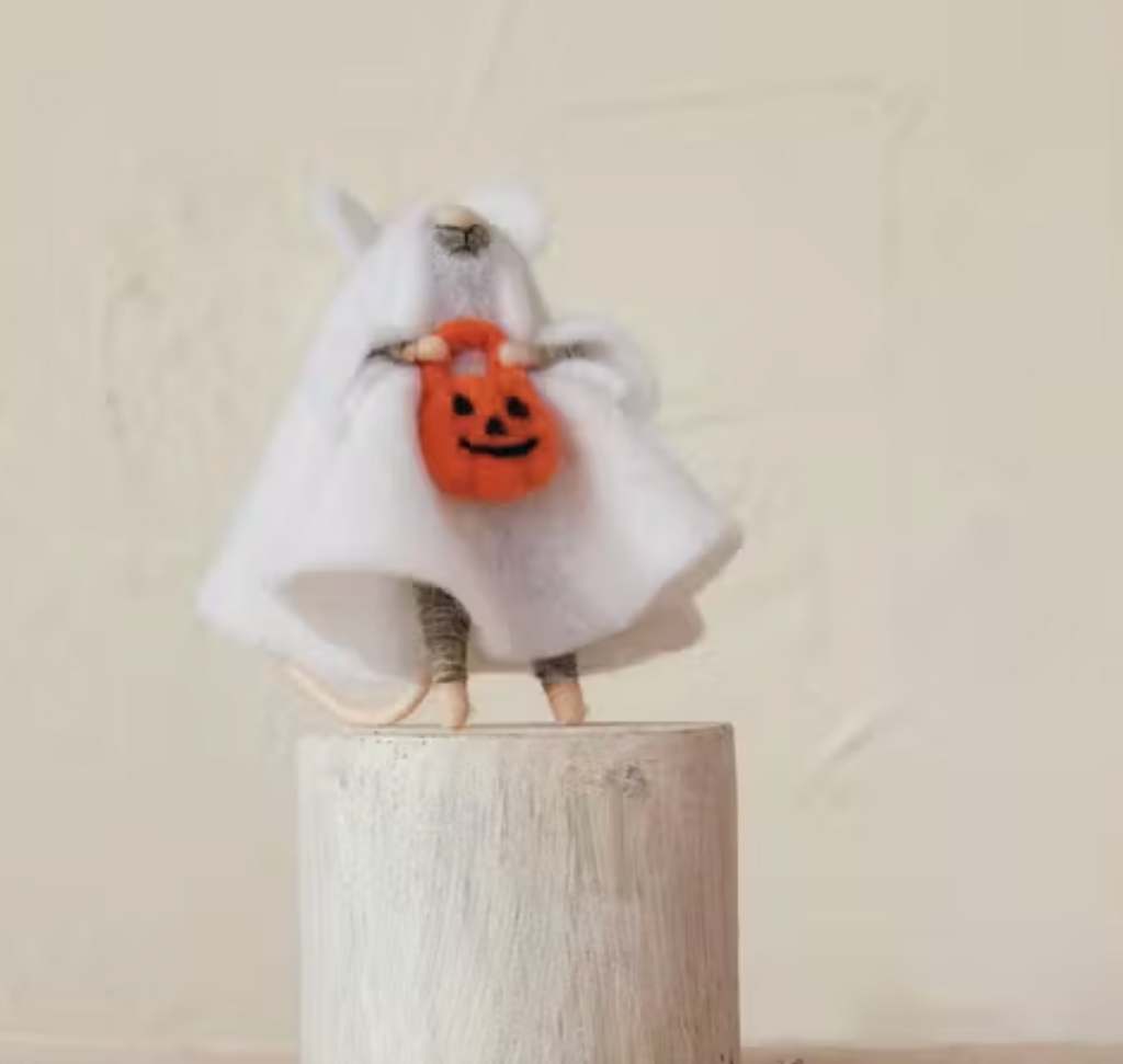 Wool Felt Trick or Treating Mouse in Ghost Costume