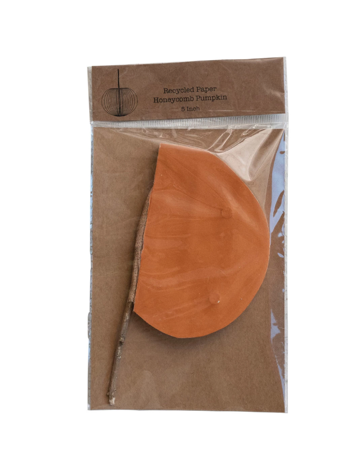Folding Paper Pumpkin w/ Dried Twig Stem, Orange, 2 Sizes