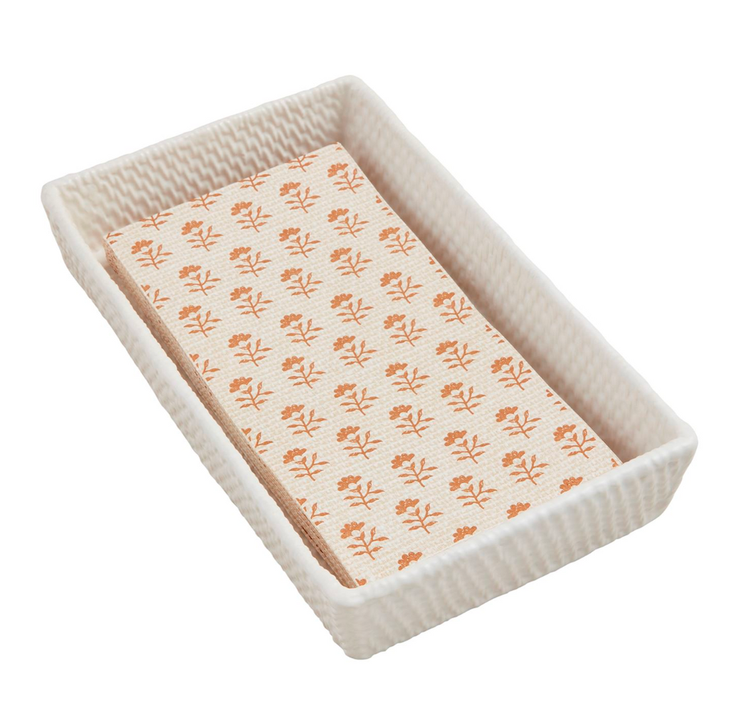 Stoneware Caddy w/ Basket Weave Detail & Guest Towels, 2 Piece Set