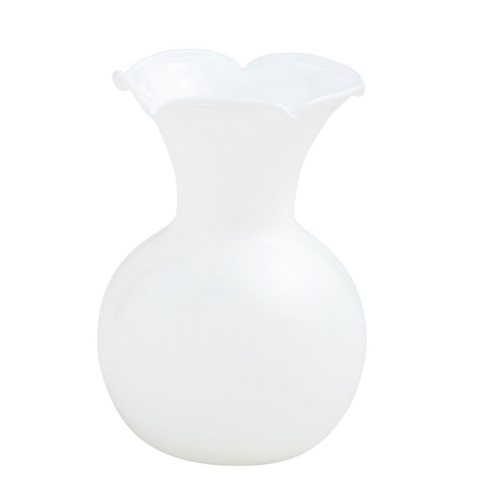 Ruffle Glass Vase, White