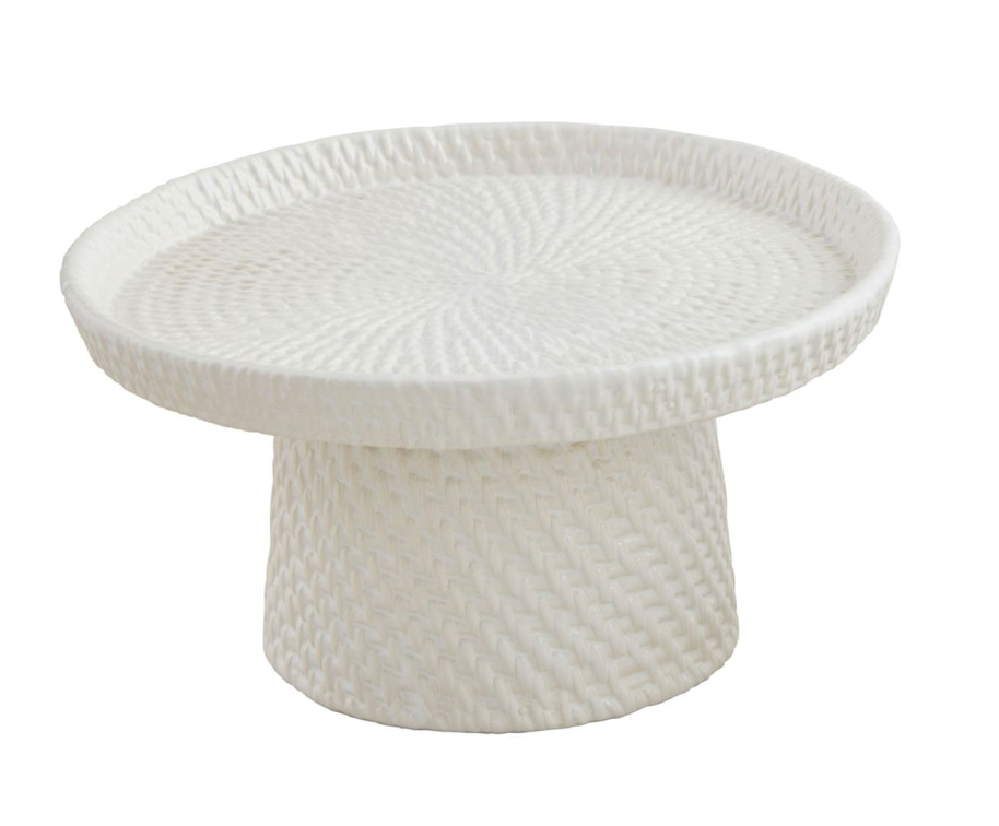 Ceramic Pedestal Server w/ Basket Weave Detail, 2 Sizes