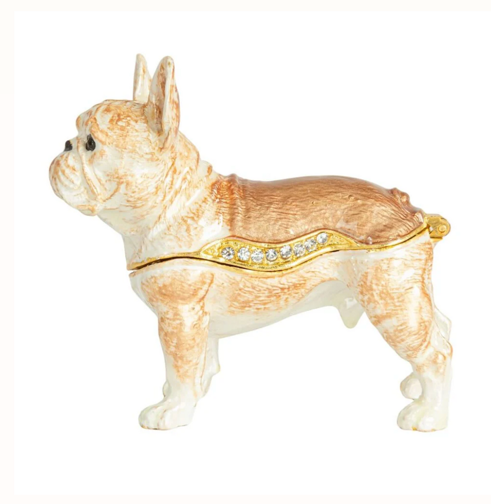 Enameled Metal French Bulldog Trinket Box w/ Jewels