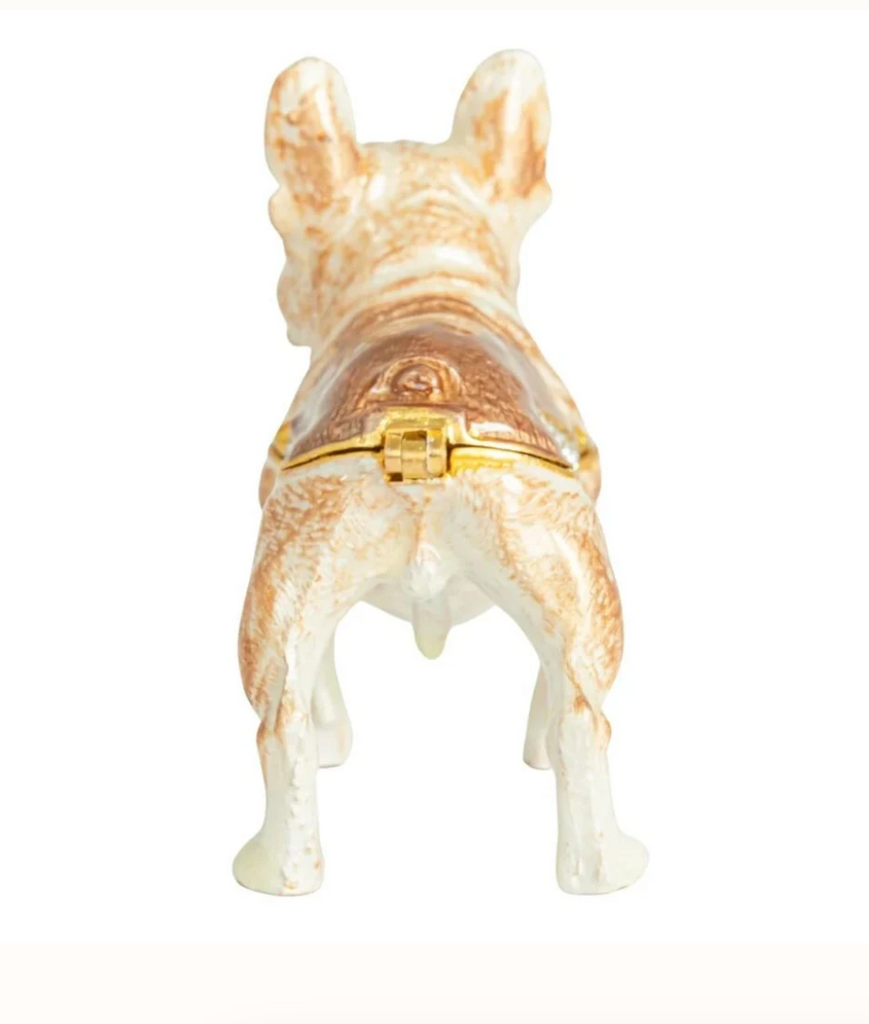 Enameled Metal French Bulldog Trinket Box w/ Jewels