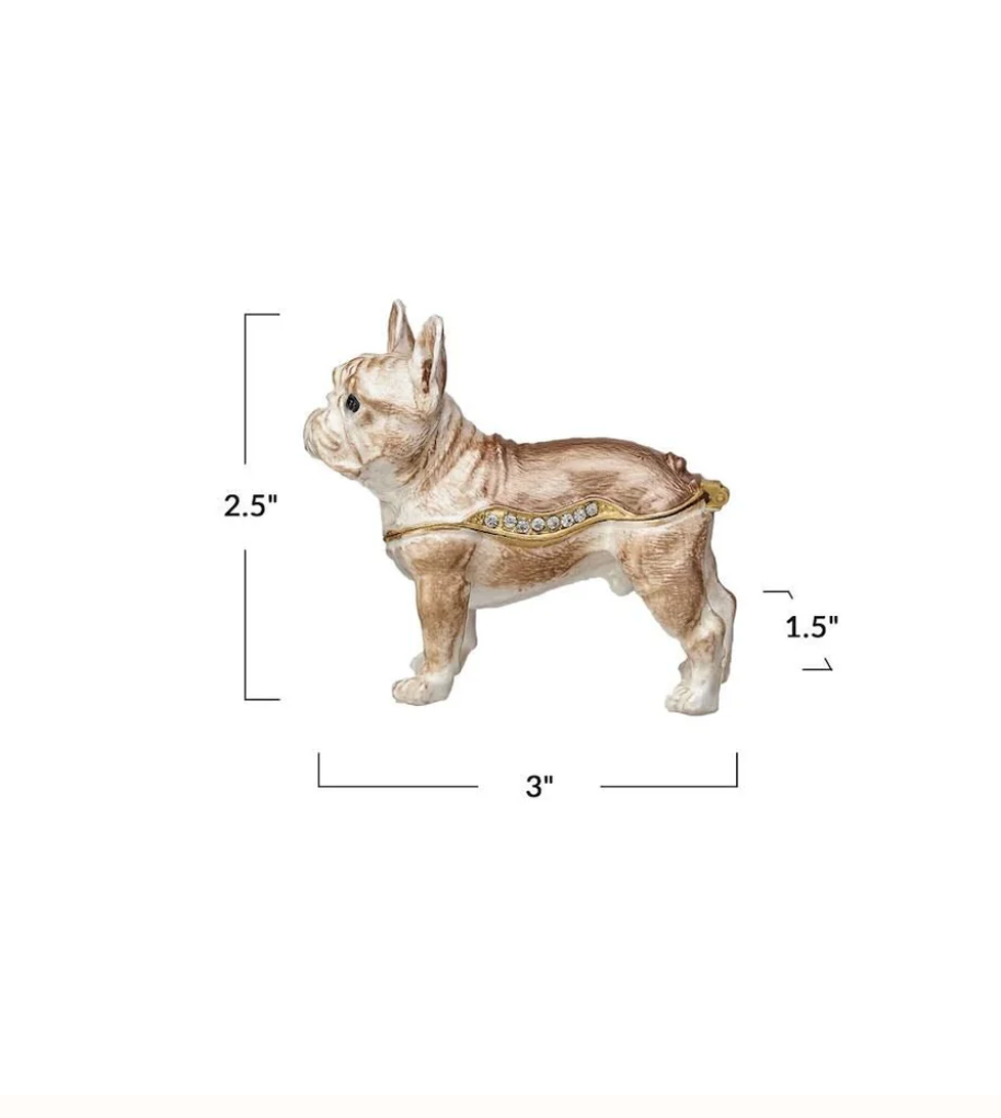 Enameled Metal French Bulldog Trinket Box w/ Jewels