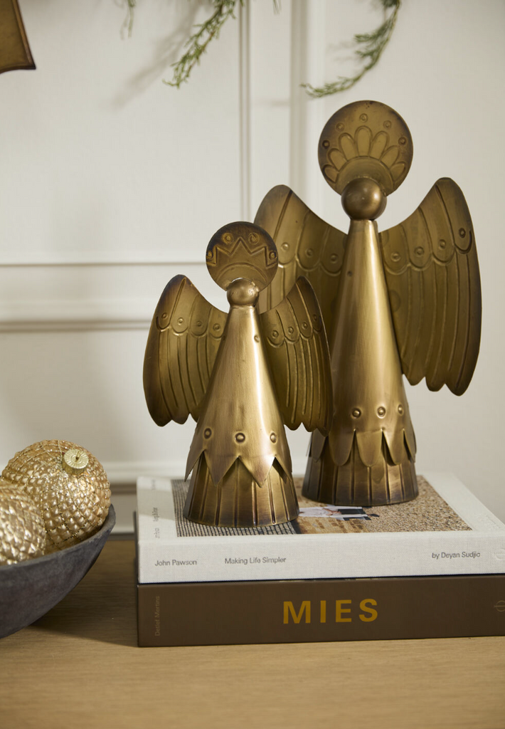 Pressed Metal Angel Figures w/ Gold Finish, 2 Sizes