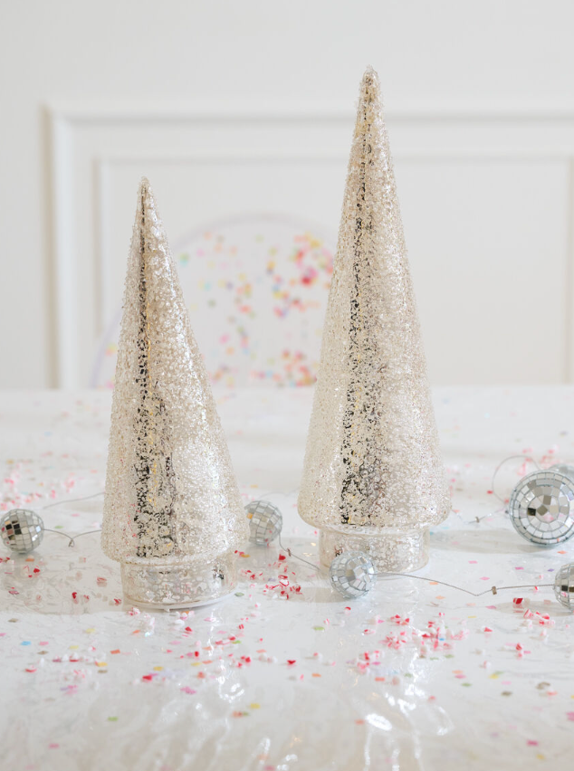 Textured Metallic Cone Shaped LED Tree, Silver, 2 Sizes