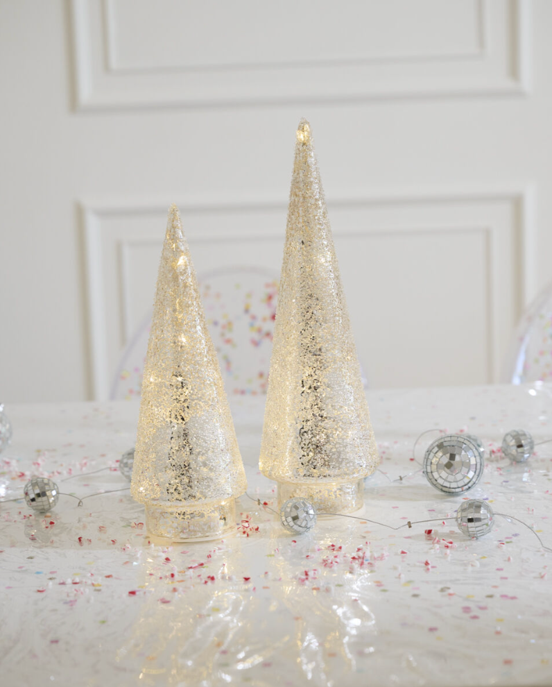 Textured Metallic Cone Shaped LED Tree, Silver, 2 Sizes