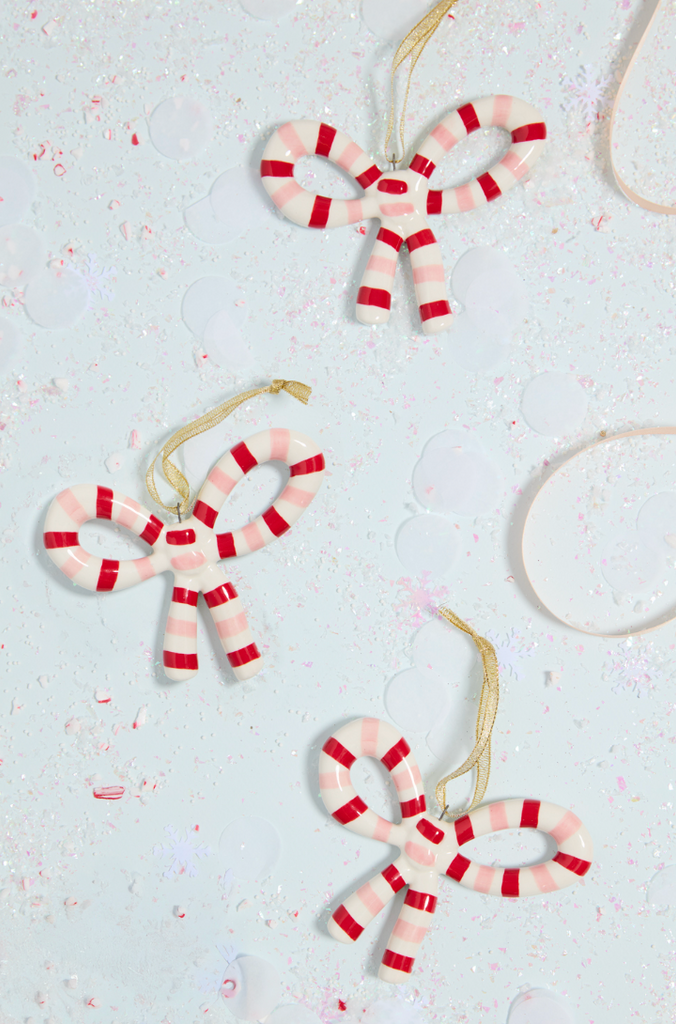 Hand Painted Ceramic Bow Ornament, 2 Colors