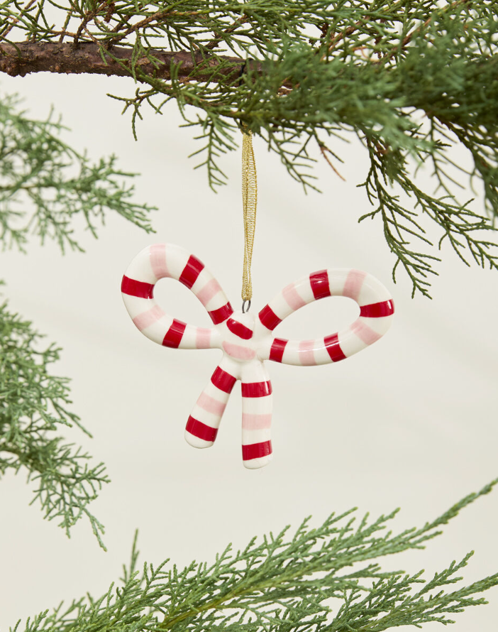 Hand Painted Ceramic Bow Ornament, 2 Colors