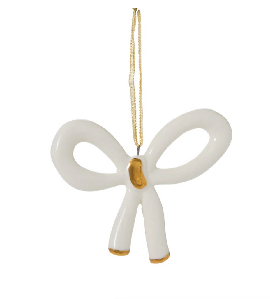 Hand Painted Ceramic Bow Ornament, 2 Colors