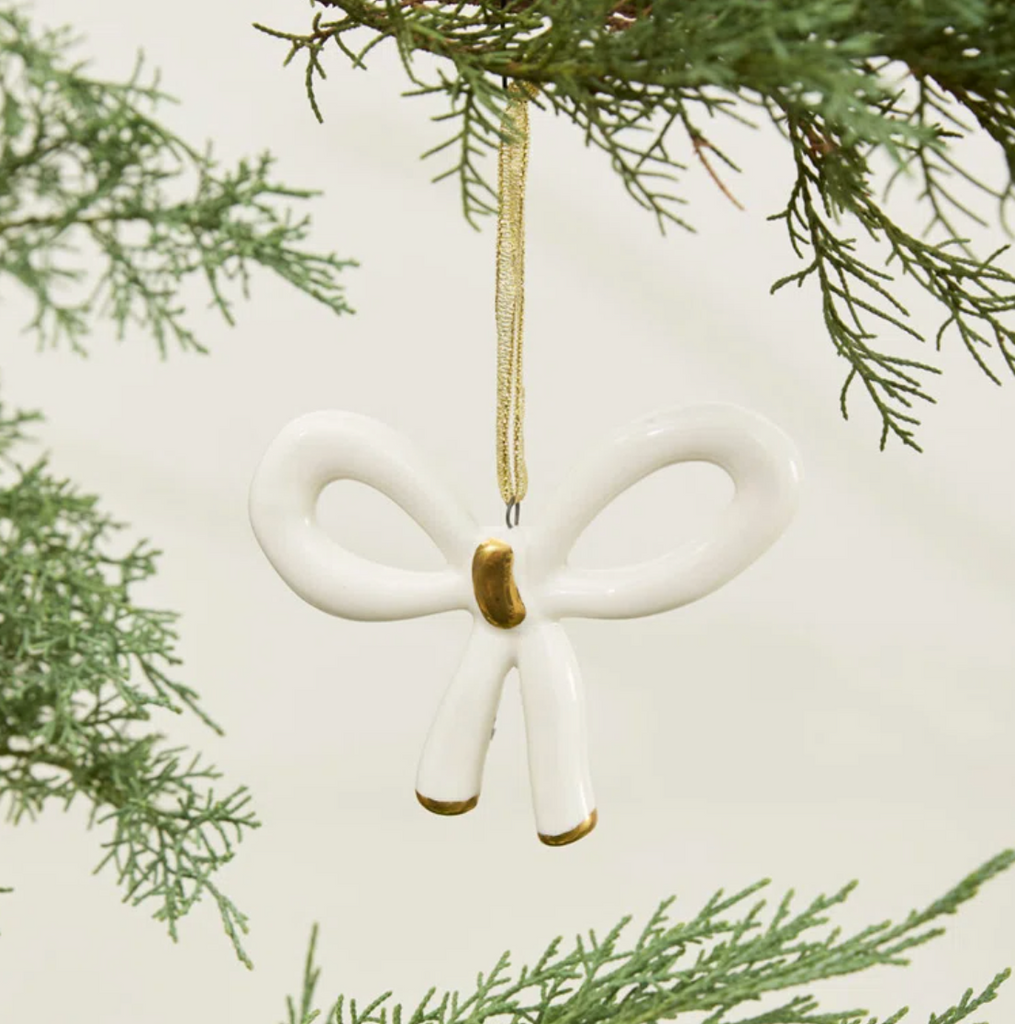 Hand Painted Ceramic Bow Ornament, 2 Colors