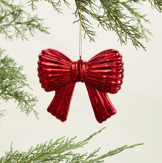 Glass Holiday Bow Ornament ~ Red