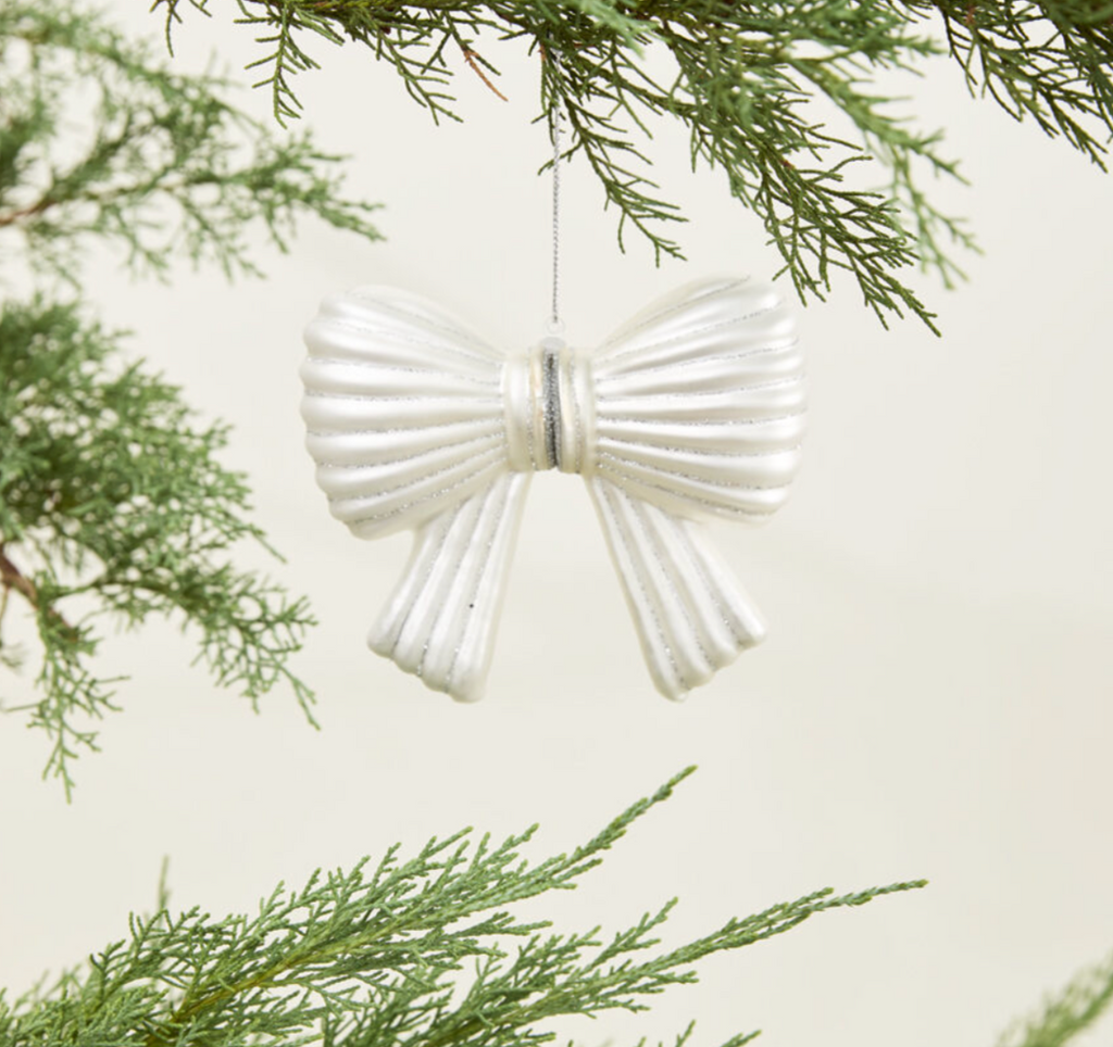 Glass Holiday Bow Ornament ~ Silver
