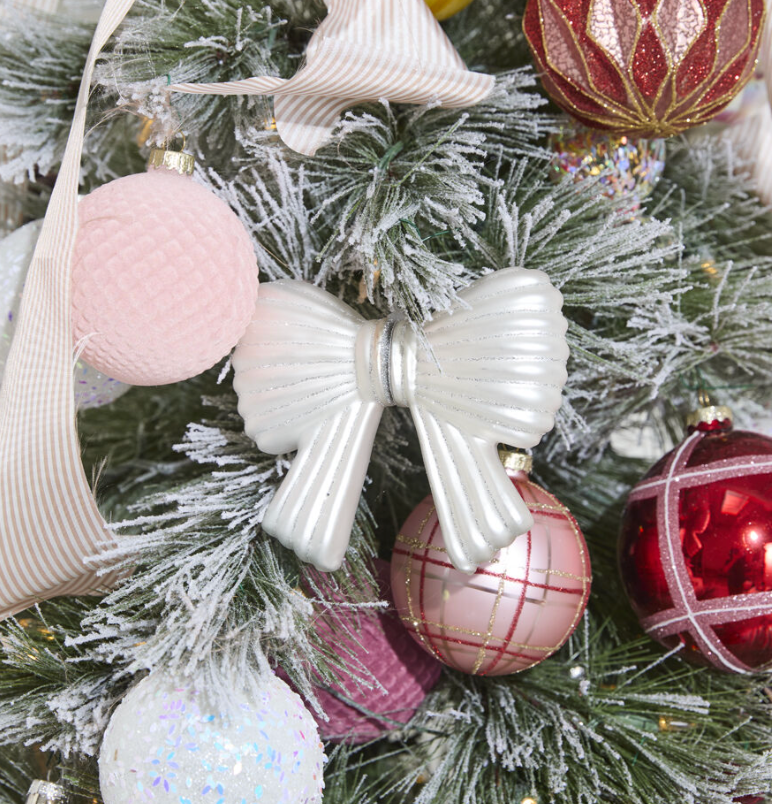 Glass Holiday Bow Ornament ~ Silver