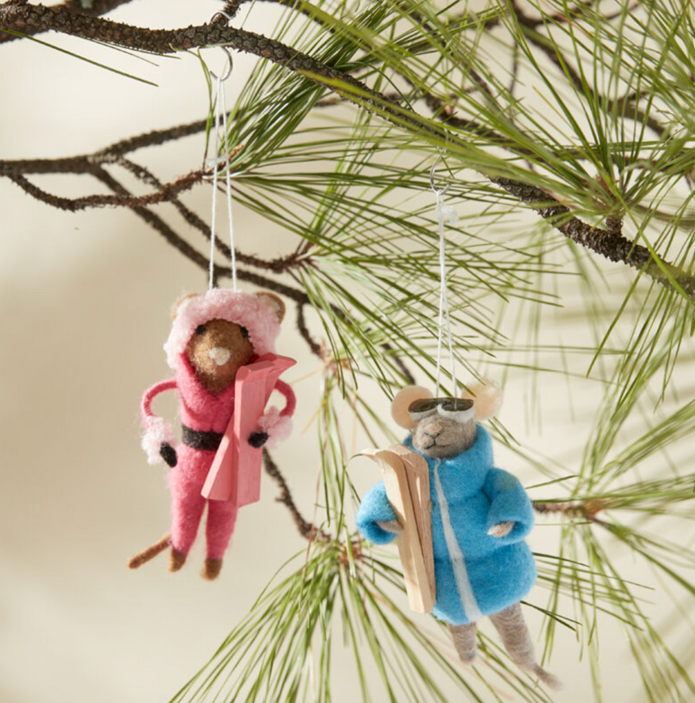 Felt Ski Mouse Ornament, 2 Styles