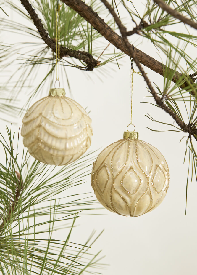 Glitter Trimmed Glass Ornament, 2 Styles