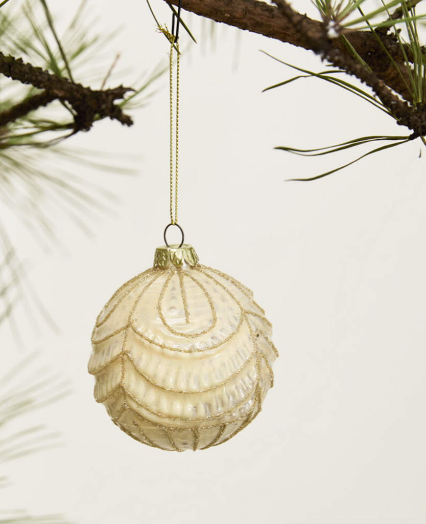 Glitter Trimmed Glass Ornament, 2 Styles