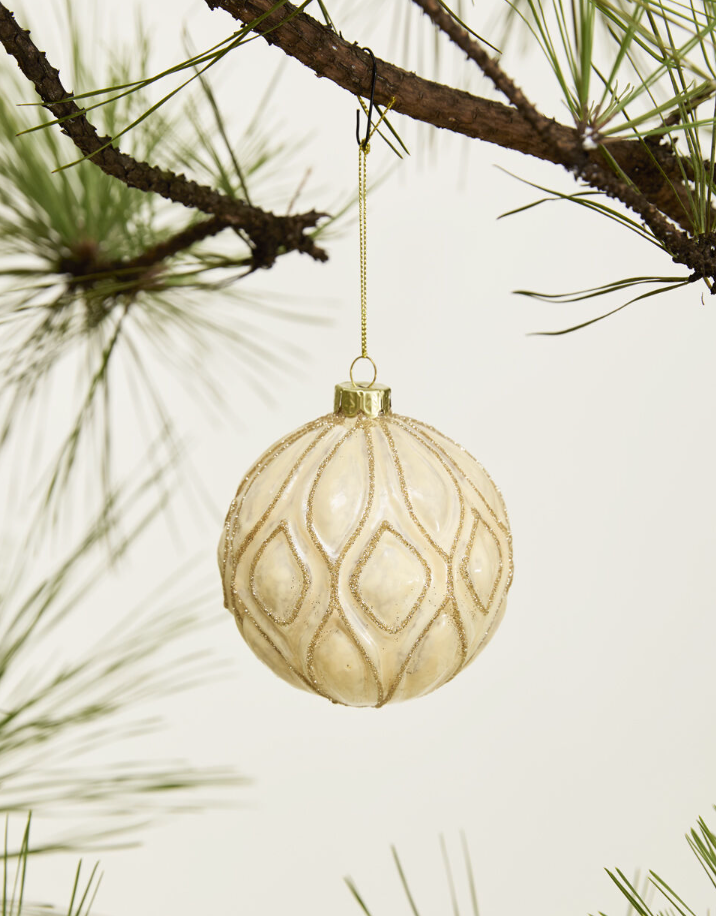 Glitter Trimmed Glass Ornament, 2 Styles
