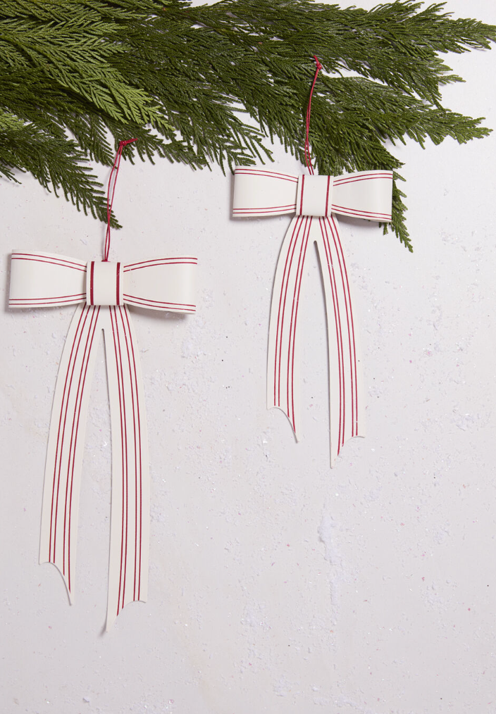 White Metal Bow w/ Red Stripes, 2 Sizes