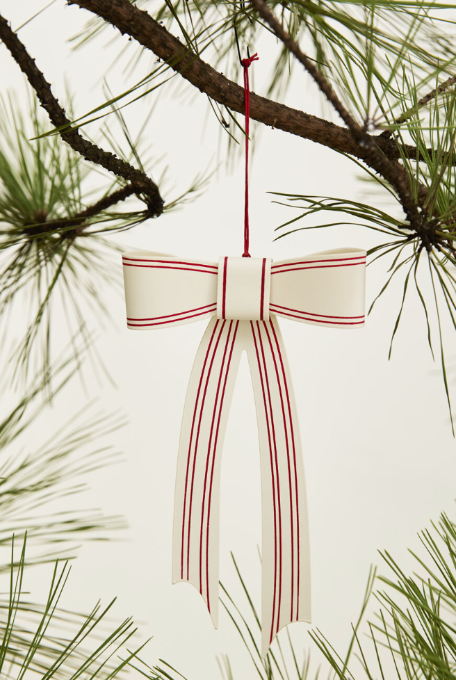 White Metal Bow w/ Red Stripes, 2 Sizes