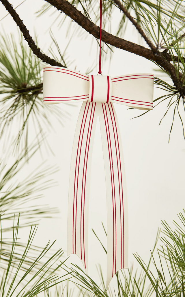 White Metal Bow w/ Red Stripes, 2 Sizes