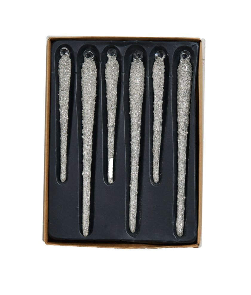 Glass Icicle Ornaments, Set of 6